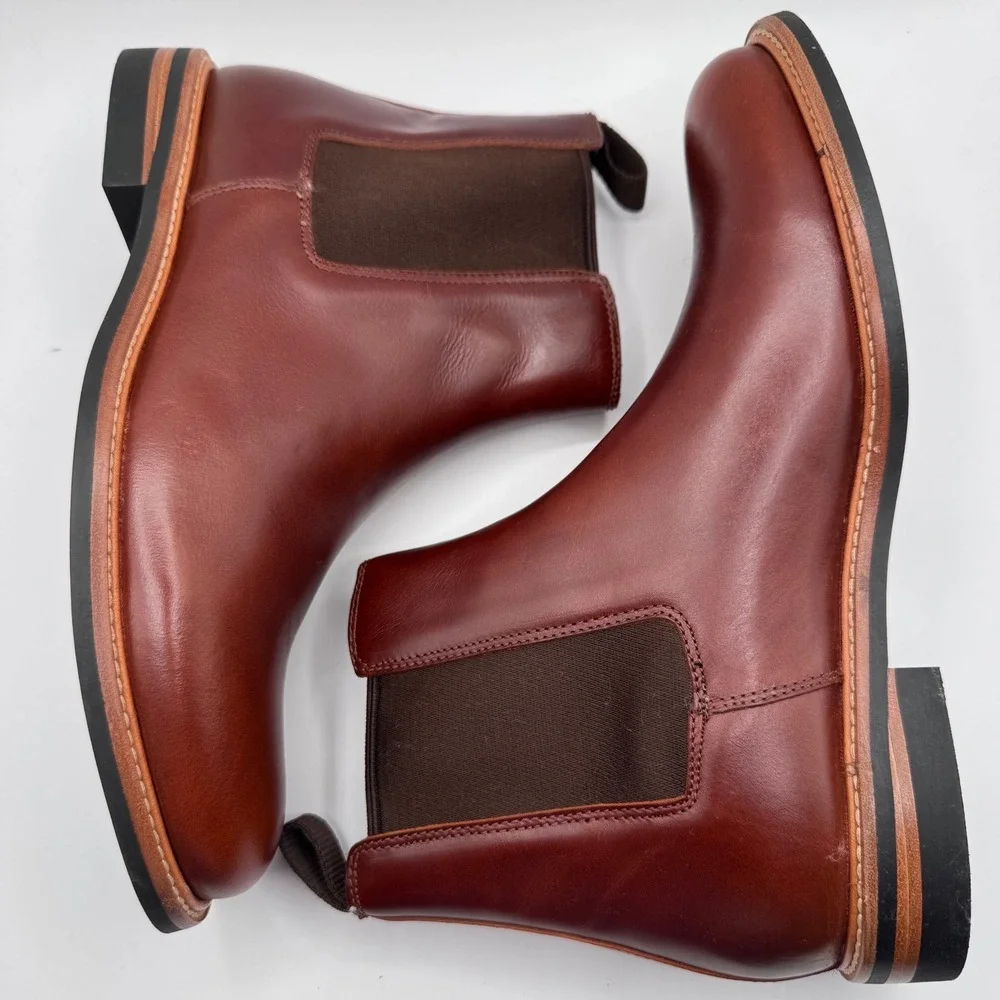 Nisolo‎ All Weather Chelsea Boot Brandy Red Brown Leather Men's 8.5 New Pull-On